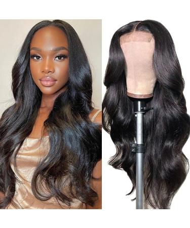 STHBESTI Body Wave Lace Front Wigs Human Hair Pre Plucked 150% Density Glueless 4 4 Lace Closure Wigs for Black Women Brazilian Virgin Human Hair with Baby Hair Natural Color(18 Inch) 18 Inch Natural Color