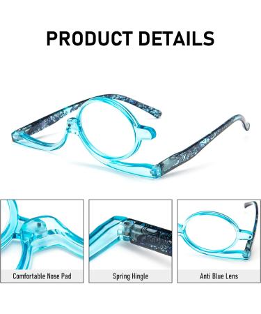 MMOWW Makeup Reading Glasses Blue 1.5x - Flip-Down Single Lens Rotating Glasses for Women | Magnifying Makeup Glasses - Buy Online on GoSupps.com