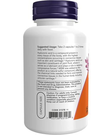 Now Foods Hyaluronic Acid with MSM - 120 Vegan Capsules for Skin Hydration - Buy Online on GoSupps.com