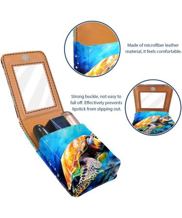 Buy Stylish Blue Watercolor Sea Turtle Lipstick Case - Leather Lip Gloss Organizer with Mirror | Mini Holder for Travel - Buy Online on GoSupps.com