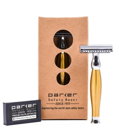 Parker 48R Heavyweight Double Edge Safety Razor - Mattes Gold Finish + 5 Premium Blades | International Shipping Available - Buy Online on GoSupps.com
