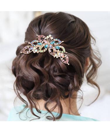 4 Pack Luxury Jeweled Gems Crystal Rhinestone Butterfly Hair Combs for Women - Sparkly Glitter Metal Side French Twist Barrettes - Buy Online on GoSupps.com