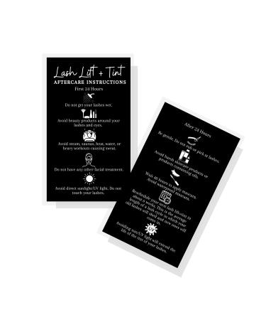 Boutique Marketing LLC Lash Lift + Tint Aftercare Instruction Cards | 50 Pack | 2x3.5 inches Business Card Size | Eyelash Lift and Tint Kit at Home DIY | Black Card Design White Black