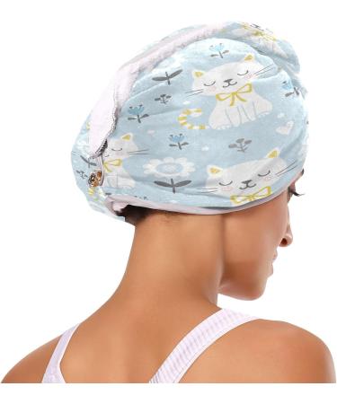 Cute Cats Dry Hair Cap Set | 2-Piece Quick Drying Towel & Button Headband | Super Absorbent Soft & Comfortable - Perfect for All Hair Types - Buy Online on GoSupps.com