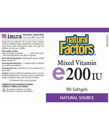 Natural Factors Mixed Vitamin E 200 IU 90 Softgels - Buy Online on GoSupps.com