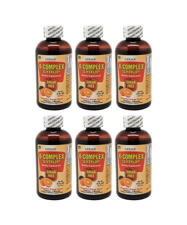 Germa B-Complex Syrup. Dietary Supplement. Bone Health Growth and Development Aid. Sugar Free. Orange Flavor. 8 oz. Pack of 6