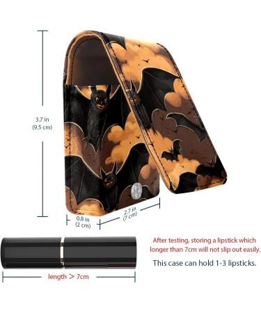 Shop Stylish Leather Lipstick Case | Mini Organizer with Mirror - Animal Halloween Bat Art Design - Buy Online on GoSupps.com