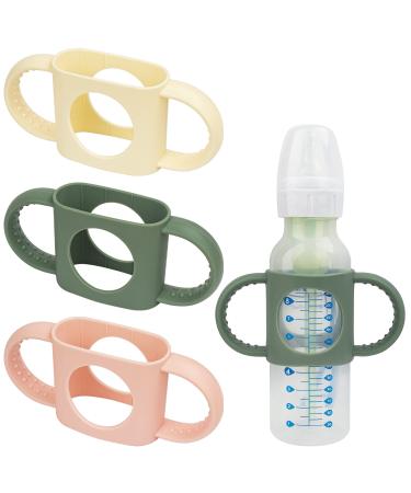 3 Pack Bottle Handles Compatible with Dr Brown Narrow Baby Bottles and Wide-Neck Bottles Non-Slip Easy Grip Handles - BPA-Free Food Grade Silicone Dishwasher Safe - Milk White Green Pink Type A