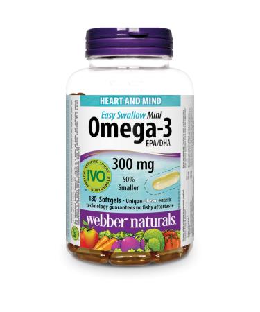 Webber Naturals Omega-3 300 mg Mini 180 Clear Enteric No Fishy Aftertaste Mini Softgels Supports Cardiovascular Health and Brain Function Unflavored 180 count (Pack of 1)