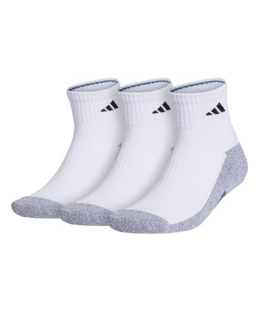 adidas Men's Cushioned X 3 Quarter Socks (3-Pair) Large White/Grey/Orbit Indigo Blue