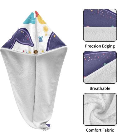 Cartoon Whale Star Cloud Rainbow Hair Towel 2 Pack - Super Absorbent Quick Dry Turbans for Women & Girls - Buy Online on GoSupps.com