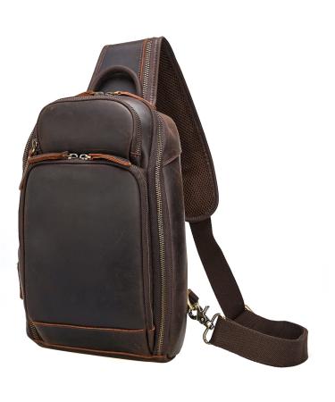 Tiding shoulder bag men breast pocket Sling bag leather backpack crossbody shoulder bag for outdoor school sports hiking cycling travel (brown) brown #01
