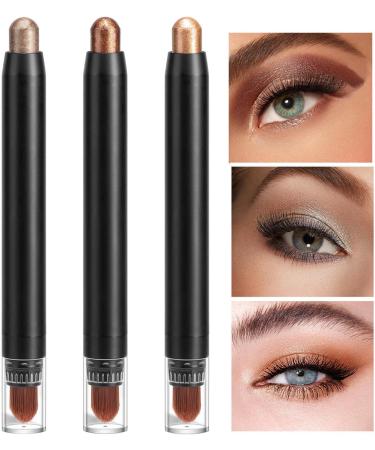 Eye Shadow Sticks 3 Shimmer Eyeshadow Pencil - Cream Shadow Pencil with Brush Head for Waterproof Long Lasting Smoky Eye Makeup - Buy Online on GoSupps.com