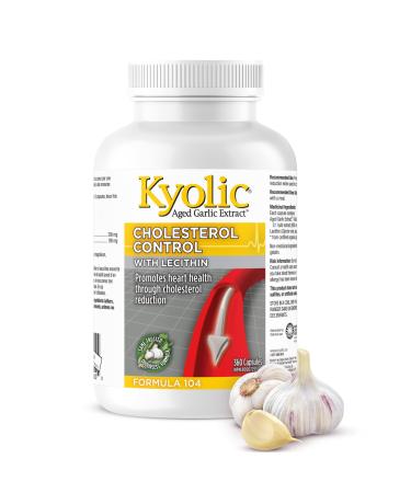 Kyolic - Cholesterol Control with Lecithin 360 Capsules - Kyolic Cholesterol Formula 104 - Cholesterol Lowering Supplement - Kyolic Aged Garlic Extract Capsules - Heart Health & Immune System Support 360 count (Pack of 1)