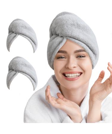 2 Pack Microfiber Hair Towel Wrap for Women Super Absorbent Quick Dry Hair Turban for Drying Curly Long & Thick Hair 10 inch X 26 inch Lightgrey+Lightgrey 2 Packs Lightgrey 2