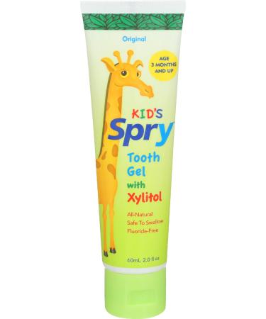 Spry Xylitol Baby Toothpaste Natural Toddler Toothpaste Fluoride Free Toothpaste for Kids Xylitol Toothpaste for Kids Age 3 Months and Up Tooth Gel Original 2 Fl Oz (Pack of 1)