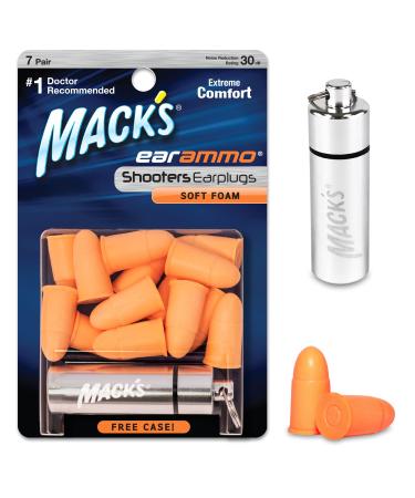 Mack's Ear Ammo Soft Foam Shooting Ear Plugs, 7 Pair with Travel Case - Shooting Ear Protection for Hunting, Tactical, Target, Skeet and Trap Shooting