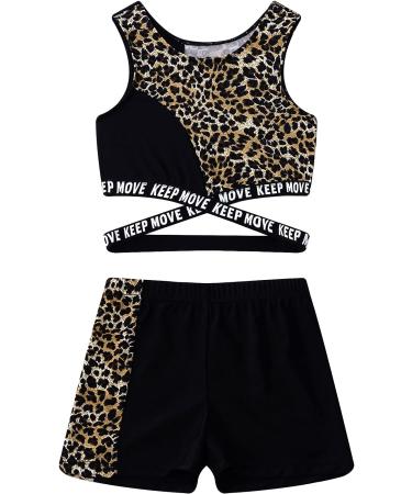 dPois Kids Girls' Leopard Gymnastics Outfit Set - Racerback Tank Top and Shorts | Dance and Workout Tracksuit for Girls Size 6 - Buy Online on GoSupps.com