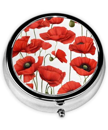 Buy Red Poppy Flower Round Pill Box - 3 Compartment Mini Travel Organizer for Vitamins & Medicines - Buy Online on GoSupps.com
