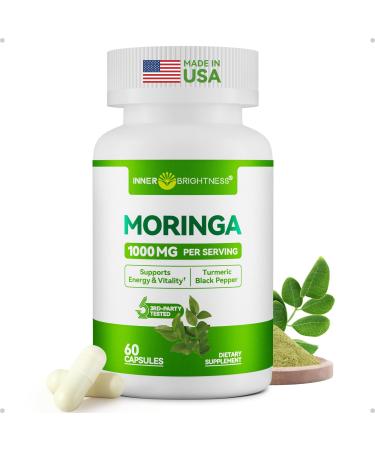 Moringa Capsules 1000mg Moringa Leaf Extract 10:1 Complete Green Superfood for Energy Sleep Immune & Gut Health Veg Capsules 60 Count All-Natural Non-GMO Made in USA 60 Count (Pack of 1)