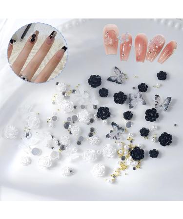 3D Flower Nail Charms 200 Pcs White Black Clear Acrylic Camellia Nail Art Charms Rose Butterfly Nail Rhinestones Gems Jewelry with Mini Caviar Beads Pearls (White+Black+Clear) - Buy Online on GoSupps.com