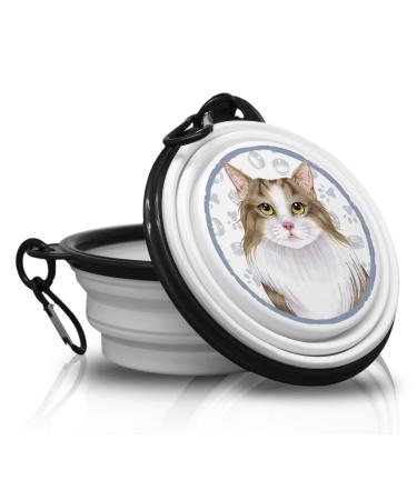 Norwegian forest cat - folded portable drinking bowl with carabiners for on the go.Food bowl pet bowl.Handy and unique.