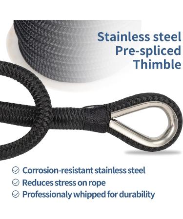 1/2-Inch x 100-Feet Black Double Braided Nylon Anchor Line with Stainless Thimble - Buy Online on GoSupps.com