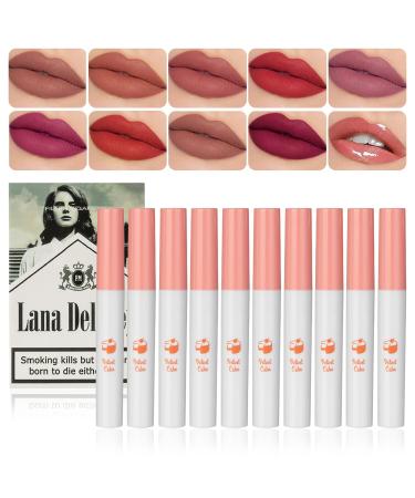 Lana Del Rey Lipstick Matte Lipstick Sets for Women Long Lasting Plumping Lip Gloss 10 PCS High Pigmented Velvety Waterproof Natural LipStick Makeup Gifts Set