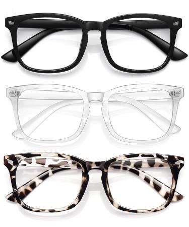 Blue Light Filter Glasses Unisex Nerd Non Prescription Clear Lens Fake Glasses Black + Gray Leopard + Transparent