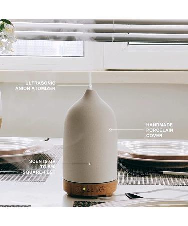 Essential Oil Diffuser Humidifier 100ML - Aromatherapy Ceramic Diffuser Wood Grain with 7-Color Night Light for Home Office Decor - A-White Wood Grain - Buy Online on GoSupps.com