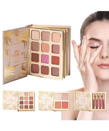 yanzisura Book Makeup Palette - 12 Colors Eyeshadow | Shiny Book-Shaped Eyeshadow Palette with 4 Blush and 4 Lipstick - For Travel Party Stage