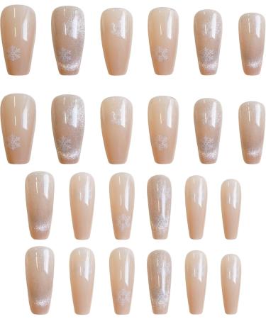 French Cat Eye Snowflake False Nail Press on Nails Design Glossy nake pink press on nails Acrylic False Nails Cute Artificial Nails - Buy Online on GoSupps.com