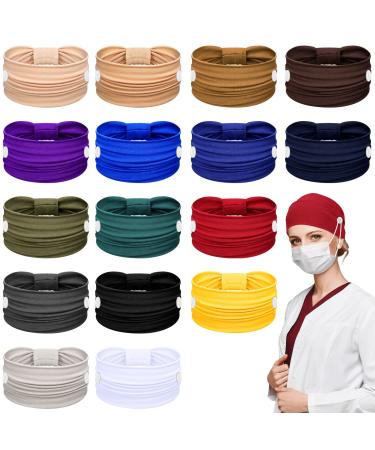 Hoteam 16 Pcs Button Headband Wide for Nurses No Slip Elastic Nursing Headbands for Mask Ear Protection Head Bands for Women's Hair Doctors Hairband Knotted Sport Sweatband Nurse Accessories