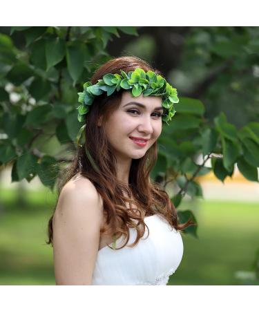 Elegant Green Leaf Eucalyptus Flower Wreath - Women's Hair Band & Headdress for Weddings & Parties - Buy Online on GoSupps.com