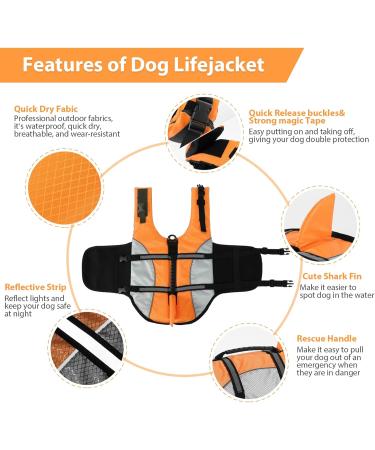 Alagirls Dog Life Jacket - Adjustable Floatation Vest for Large Dogs | Ripstop Lifeguard Pet Vest with Reflective Stripes - XS Size (33-43cm) - Orange/Gray - Buy Online on GoSupps.com