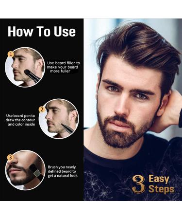 LINGJIONG Mens Beard Fountain Pen SweatProof WaterResistant Durable Natural DoubleSided Beard Pen Waterproof Durable Facial Hair Fountain Pen Provides a Natural Look Black - Buy Online on GoSupps.com