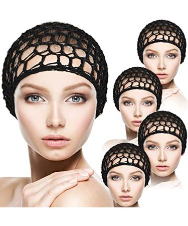5 Pack Mesh Crochet Hairnet Rayon Knit Neck Caps Cropped Women's Hairnet Crocheted Night Caps (Black)