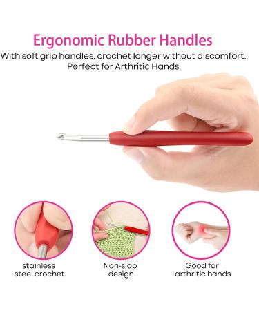 RealPlus Crochet Hooks Set - 12 Sizes, Ergonomic Soft Grip Handles, Arthritic Hands, Beginners Kit, Large Needle with Blue Case - Perfect Christmas Gifts for Women - Buy Online on GoSupps.com