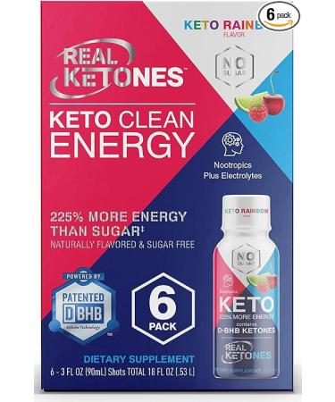 Keto Energy Shots - Exogenous Ketones Pre workout Energy Drink - 6 Pack with D BHB, Natural Caffeine, and Nootropic Blend - Rainbow Flavor by Real Ketones