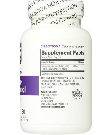 365 by Whole Foods Market Transresveratrol 250Mg 60 Vegg Capsules Unflavored 60 Count (Pack of 1) - Buy Online on GoSupps.com