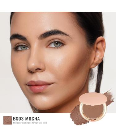 Oulac Satin Matt Bronzer Makeup BS03 Mocha - Highly Pigmented Vegan & Cruelty-Free Bronzing Powder & Blush with Mirror for a Natural Sun-Kissed Look - 8.5g - Buy Online on GoSupps.com