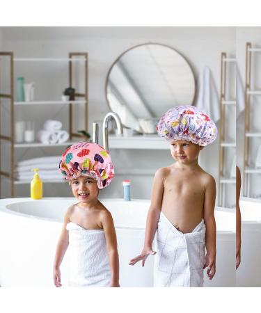 Kids Shower Cap 3 Pack - Reusable Double Layer Waterproof Design | Washable Plastic Toddler & Girls Bath Hair Cap | Elastic Band for Spa & Salon Use - Buy Online on GoSupps.com