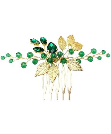 BETITETO Emerald Green Crystal Bridal Hair Comb - Gold Leaf Vine Hair Piece for Wedding & Parties - Buy Online on GoSupps.com