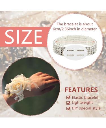 Corsage Bracelet Set - Rhinestone Elastic Wrist Corsage for Wedding, Prom, Bridal Shower - 6 Pack (Silver) - Buy Online on GoSupps.com