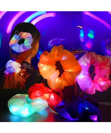 12 Pcs Light Up Scrunchies  LED Scrunchies Silk Hair Bands  Neon Satin Ponytail Elastic Hair Tie  Glow in the Dark Hair Accessories for Women Girls Birthday Gift Party Favors Halloween Christmas New Year Rave Headwear