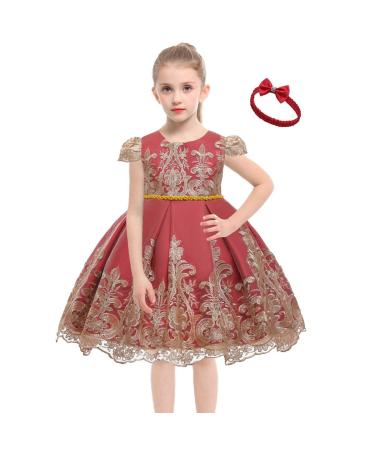 MYRISAM Baby Girl Embroidery Birthday Christening Dress Princess Bowknot Dress Backless Wedding Party Baptism Gown w/Headwear 3-6 Months Deep Red