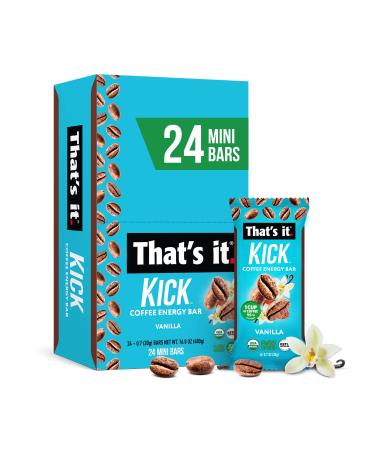 Thats it. Kick Coffee Energy Bar, 24 Mini Bars, Plant-Based, Vegan, USDA Organic, Natural Caffeine from Fair Trade Coffee (95mg), Energy on the Go, Keto Friendly Keto Bars (24 Pack Vanilla) Vanilla  24 Count (Pack of 1)