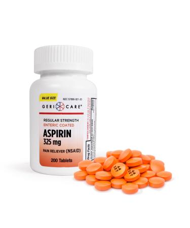 GeriCare Enteric Coated Aspirin Tablets 325mg (200 Count) NSAID Pain Reliever & Fever Reducer for Adults- Regular Strength Aspirin for Headache Arthritis Menstrual & Muscle Pain
