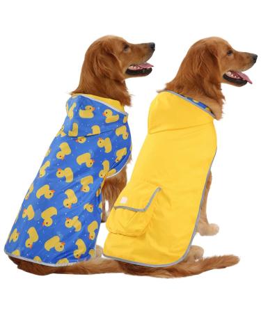 HDE Reversible Dog Raincoat Hooded Slicker Poncho Rain Coat Jacket for Small Medium Large Dogs Ducks/Yellow - 3XL XXX-Large Ducks / Yellow