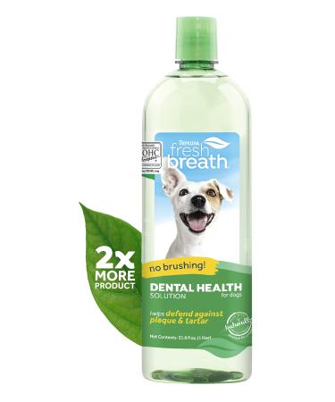 TropiClean Fresh Breath Oral Care Water Additive for Dogs - Dog Breath Freshener - Plaque & Tartar Defense - No Toothbrush Required Original 33.8 fl oz (Pack of 1)